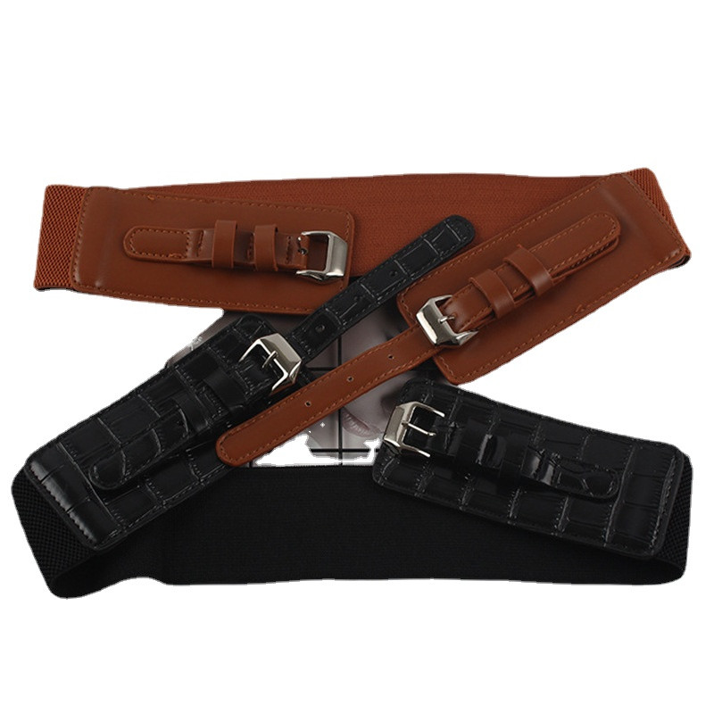 2023 Cureaua de dama din piele PU model crocodil catarama dubla catarama cu catarama elastica centura larga corset cu camasa costum haina moda