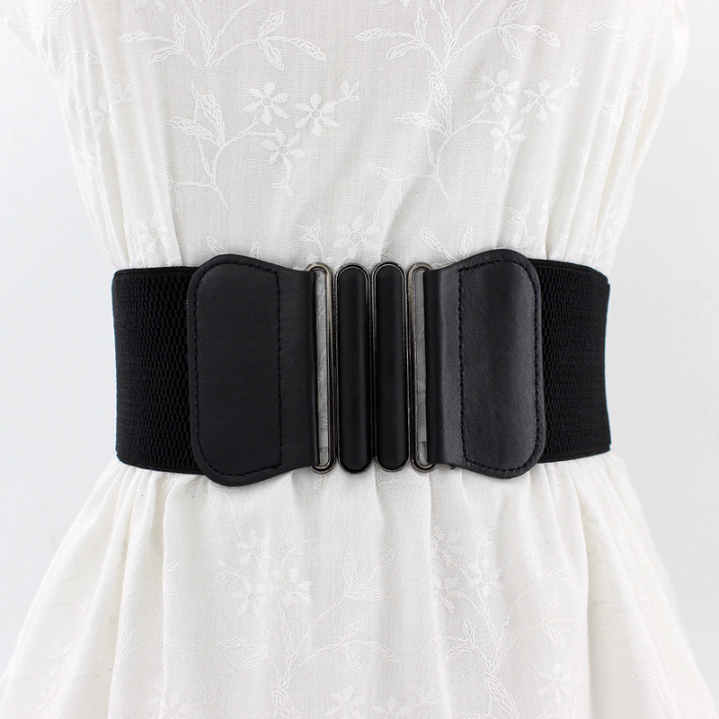 Női dupla ovális csatos derékpánt rugalmas öv női fekete sztreccs pántos ruha kabát ruházati kiegészítők