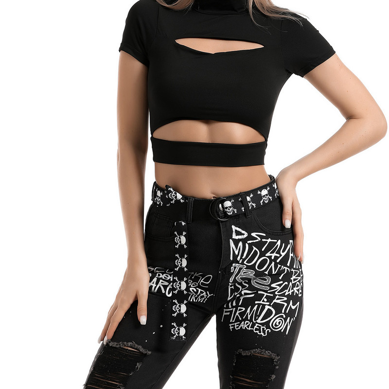 Curea de modă cu craniu pentru femei, la modă, hip hop, punk, accesorii pentru blugi, inel dublu, cataramă D, centură de pânză pentru femei