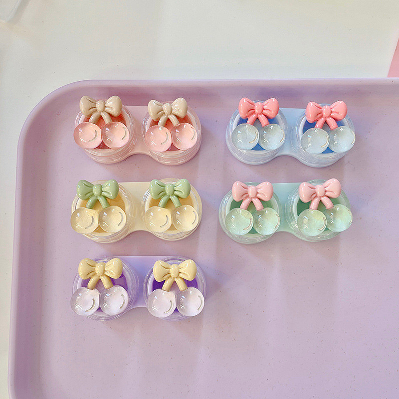 Θήκη φακών επαφής Crystal Cherry Γυναικείες Υπέροχες έγχρωμοι φακοί κινουμένων σχεδίων Δοχείο Κουτί αποθήκευσης φακών ομορφιάς Σετ ταξιδιού Δώρο κορίτσι