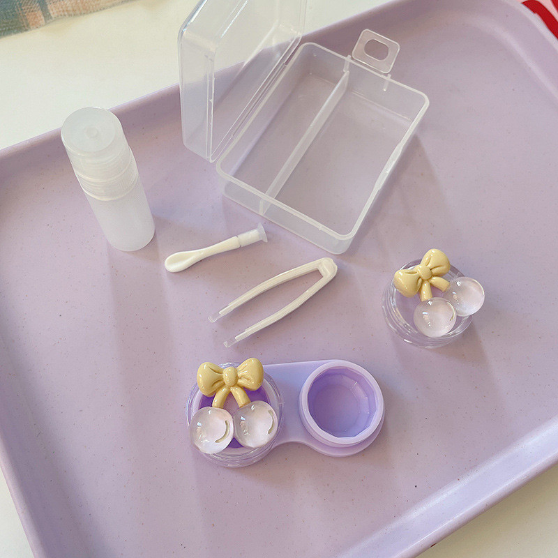 Θήκη φακών επαφής Crystal Cherry Γυναικείες Υπέροχες έγχρωμοι φακοί κινουμένων σχεδίων Δοχείο Κουτί αποθήκευσης φακών ομορφιάς Σετ ταξιδιού Δώρο κορίτσι