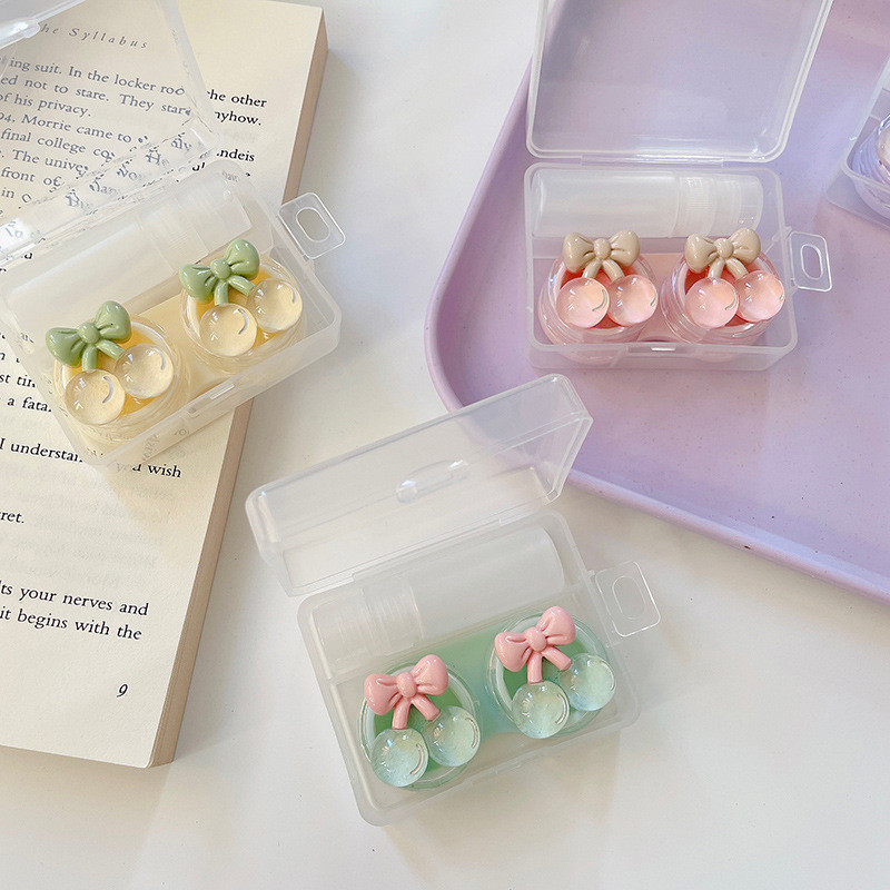 Θήκη φακών επαφής Crystal Cherry Γυναικείες Υπέροχες έγχρωμοι φακοί κινουμένων σχεδίων Δοχείο Κουτί αποθήκευσης φακών ομορφιάς Σετ ταξιδιού Δώρο κορίτσι