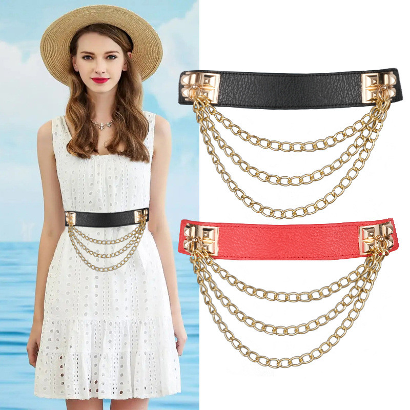 2023. Ženska punk haljina sa zlatnim zakovicama i lancem do struka Ukrašena elastičnim korzetom Ležerni korejski pojasevi za žene Luksuzna dizajnerska marka