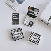 Cutie pentru lentile de contact pentru bărbați, stil minimalist 2021, model zebră și model în carouri, stil unisex