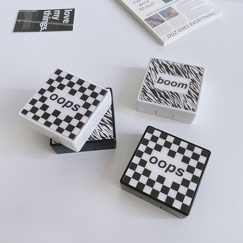 Cutie pentru lentile de contact pentru bărbați, stil minimalist 2021, model zebră și model în carouri, stil unisex