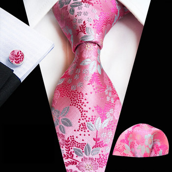 Мъжки 8 CM флорални копринени вратовръзки Комплект копчета за ръкавели Сватбено парти Бизнес вратовръзки Комплект носни кърпи