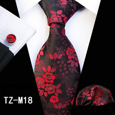 Muška svilena kravata s cvjetnim uzorkom od 8 CM, set dugmadi za manžete s džepnim kvadratom, Set rupčića za svadbene zabave