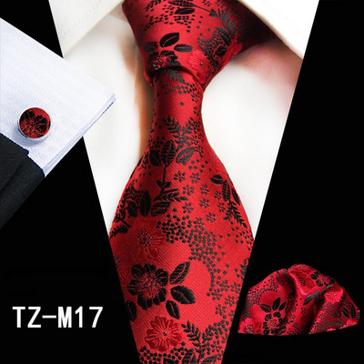 Muška svilena kravata s cvjetnim uzorkom od 8 CM, set dugmadi za manžete s džepnim kvadratom, Set rupčića za svadbene zabave