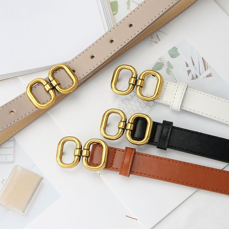 Curele pentru femei New Ancient Gold Cureaua cu catarama dubla rotunda Doamnelor Temperament cu costum de rochie Jeans Curea din piele Cureaua alb