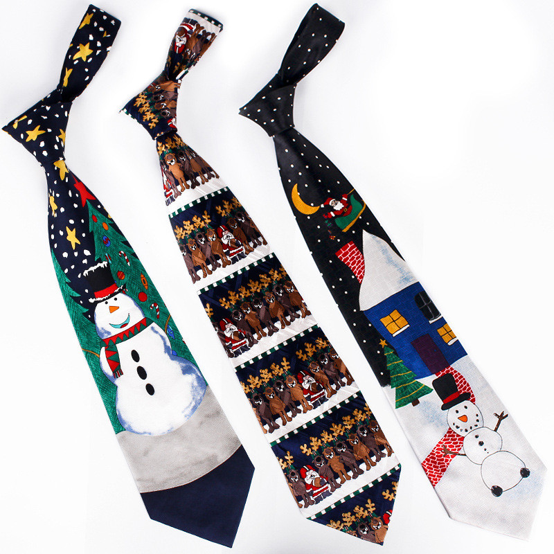 Cravate pentru bărbați tip model de Crăciun 100% poliester cu imprimare desen animat cravată Cadouri de Crăciun pentru bărbați
