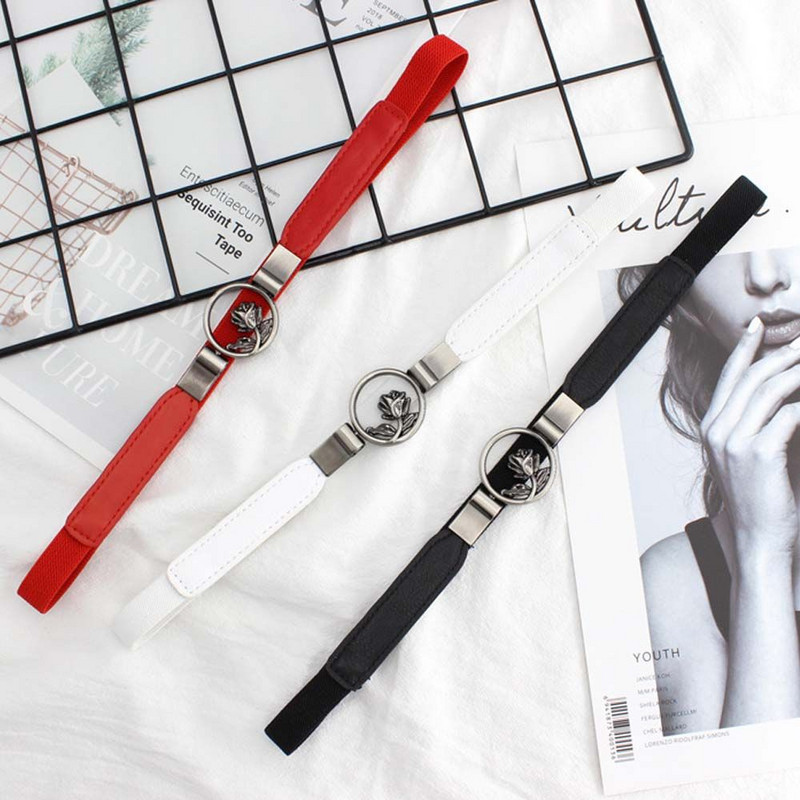 Divatos női öv rugalmas derékpánt Rózsa virág fekete kör csat kis övek vékony Cummerbund női ajándékok