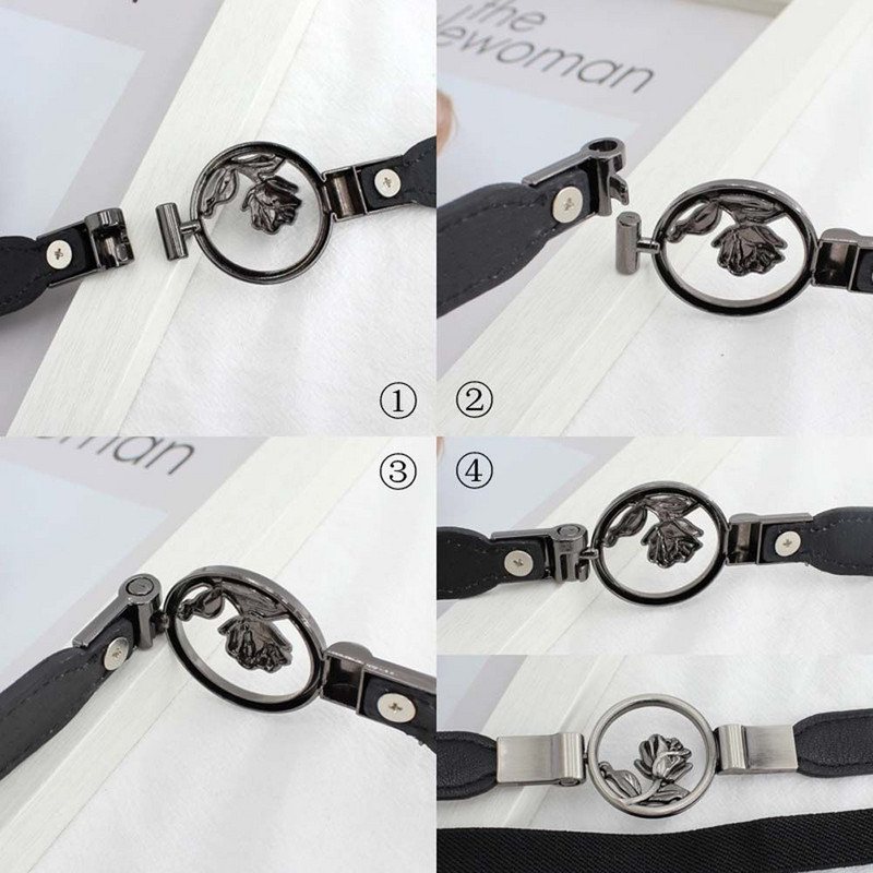 Divatos női öv rugalmas derékpánt Rózsa virág fekete kör csat kis övek vékony Cummerbund női ajándékok