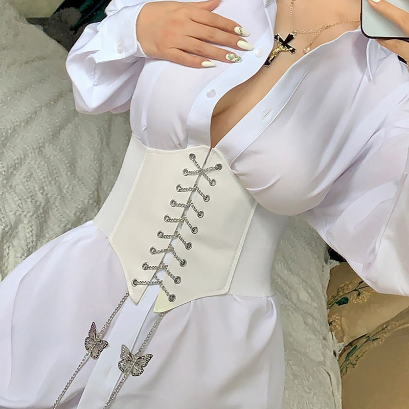 Lanț fluture din metal de lux și ușoară, corsete gotice pentru femei, creativ în stil Harajuku, cu talie înaltă, curea lată