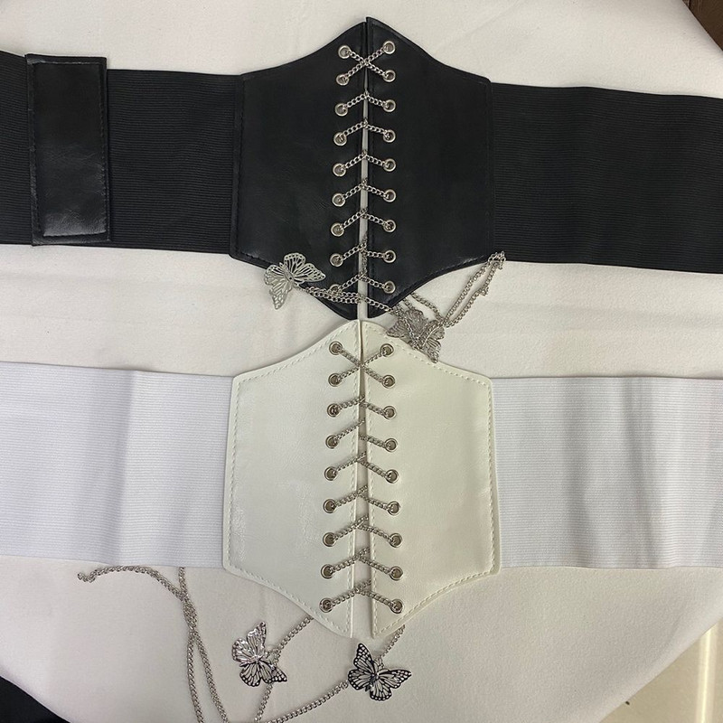 Lanț fluture din metal de lux și ușoară, corsete gotice pentru femei, creativ în stil Harajuku, cu talie înaltă, curea lată