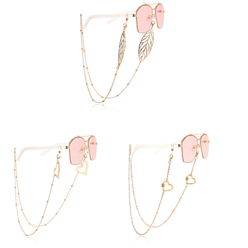 Lanț din frunze de inimă goală din aliaj pentru mască Lanț pentru ochelari Lanț pentru ochelari de soare Curele pentru mască Colier pentru femei Suport pentru gât Curea de frânghie