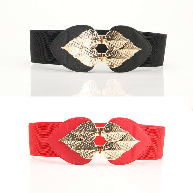 Új, egyedi levelű, arany csatos öv, női divatos sztreccs fém övek Női farmer ruha derékpánt Ins 2022