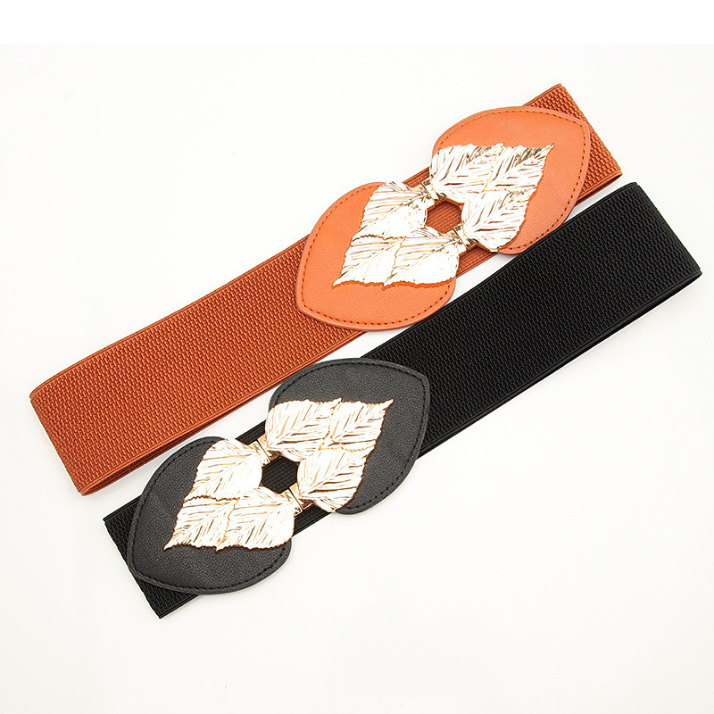 Új, egyedi levelű, arany csatos öv, női divatos sztreccs fém övek Női farmer ruha derékpánt Ins 2022