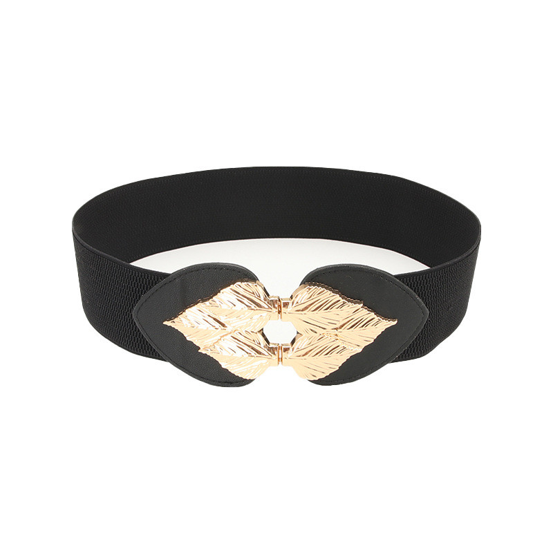 Új, egyedi levelű, arany csatos öv, női divatos sztreccs fém övek Női farmer ruha derékpánt Ins 2022