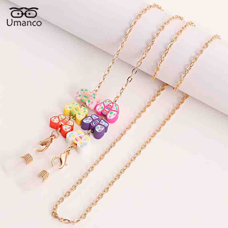 75CM drăguț colorat mărgele aurii ochelari lanțuri pentru femei ceramică moale acrilic copii fete ochelari de soare mască suport bijuterii frânghie