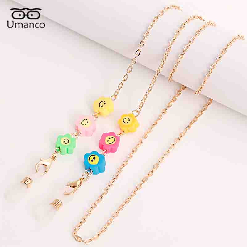 75CM drăguț colorat mărgele aurii ochelari lanțuri pentru femei ceramică moale acrilic copii fete ochelari de soare mască suport bijuterii frânghie