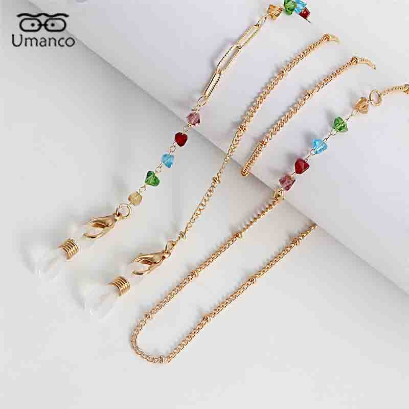 76 cm zlatni cvijet tratinčice, kristalne perle, privjesak, lančići za naočale za žene protiv klizanja, viseći držač za masku oko vrata, lančić za sunčane naočale