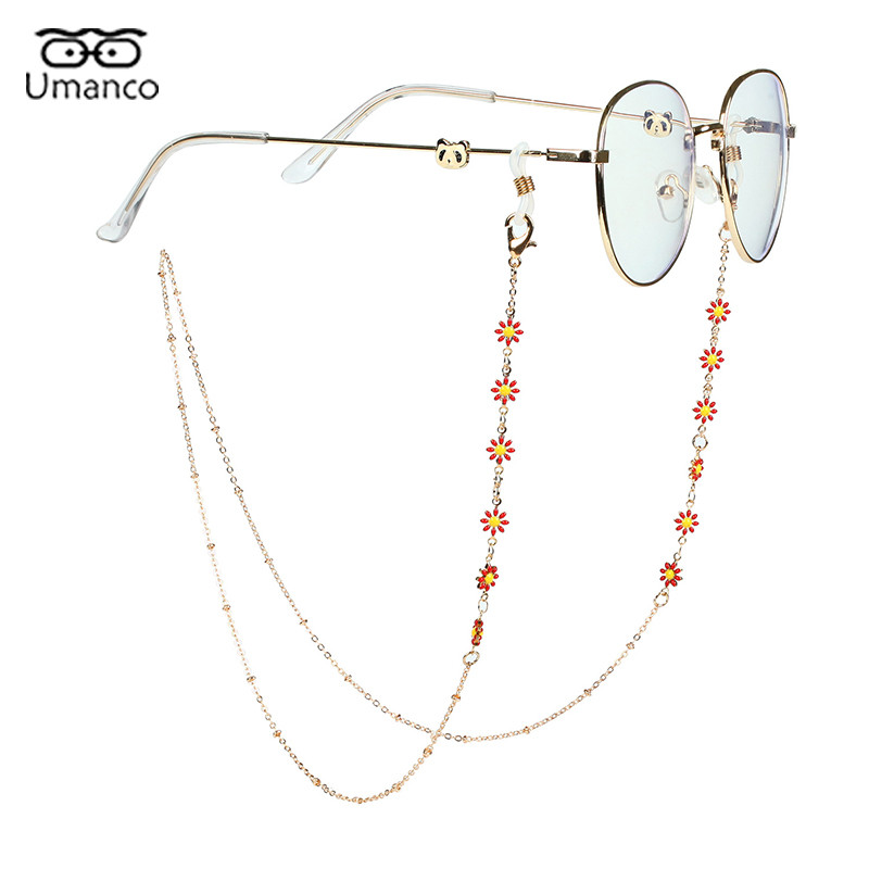 Modni ženski lanac za sunčane naočale s uljnim kapanjem u obliku cvijeta tratinčice Zlatni metalni lanac za masku za naočale Uzica protiv klizanja Vrpca za naočale oko vrata
