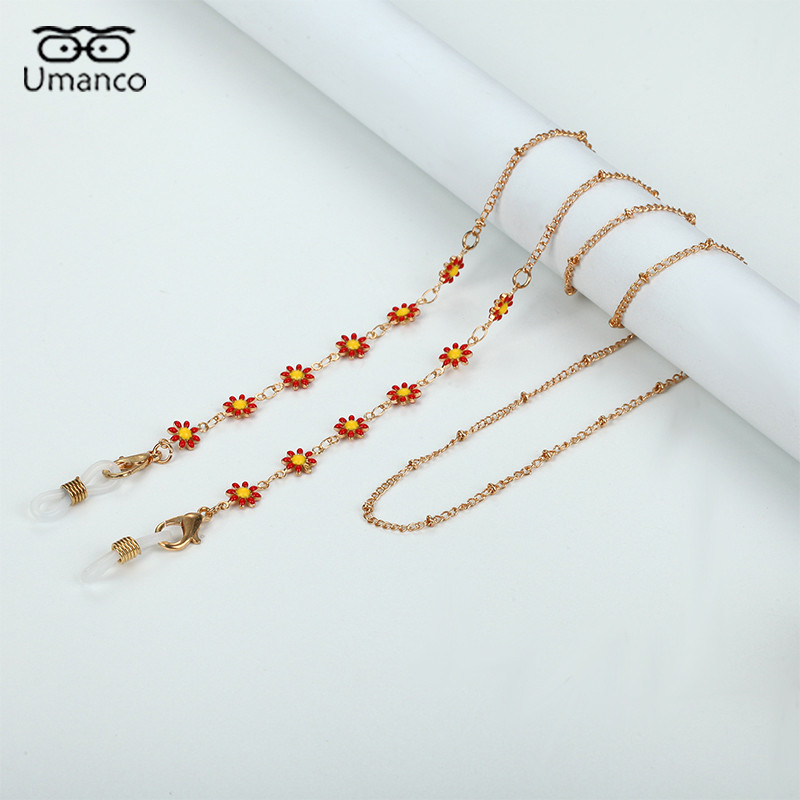 Modni ženski lanac za sunčane naočale s uljnim kapanjem u obliku cvijeta tratinčice Zlatni metalni lanac za masku za naočale Uzica protiv klizanja Vrpca za naočale oko vrata