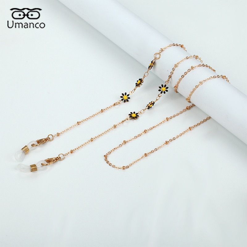 Modni ženski lanac za sunčane naočale s uljnim kapanjem u obliku cvijeta tratinčice Zlatni metalni lanac za masku za naočale Uzica protiv klizanja Vrpca za naočale oko vrata