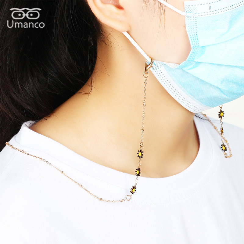 Modni ženski lanac za sunčane naočale s uljnim kapanjem u obliku cvijeta tratinčice Zlatni metalni lanac za masku za naočale Uzica protiv klizanja Vrpca za naočale oko vrata