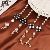 83 cm madinga juodai balta languota kaukė akinių grandinėlė moterims, neslysta, pakabinama ant kaklo, akiniai nuo saulės, dirželiai, auksiniai perlai