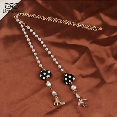 83 cm madinga juodai balta languota kaukė akinių grandinėlė moterims, neslysta, pakabinama ant kaklo, akiniai nuo saulės, dirželiai, auksiniai perlai