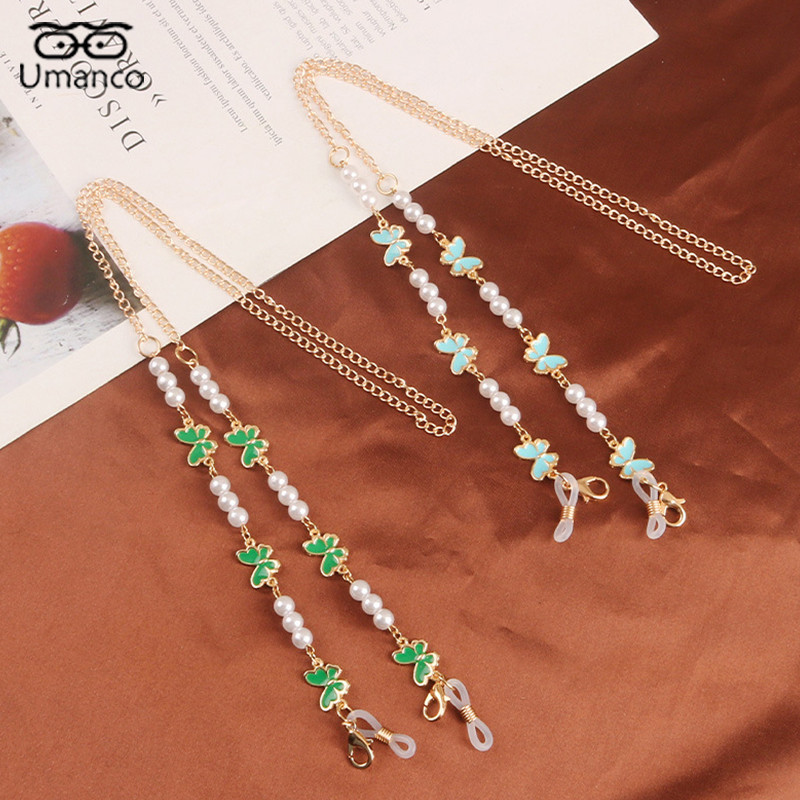 68cm elegantni šareni leptir biserni lanac za naočale za žene Zlatna metalna maska lančići za sunčane naočale Protuklizna uzica za naočale