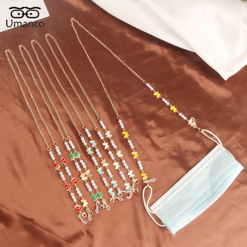 68cm elegantni šareni leptir biserni lanac za naočale za žene Zlatna metalna maska lančići za sunčane naočale Protuklizna uzica za naočale