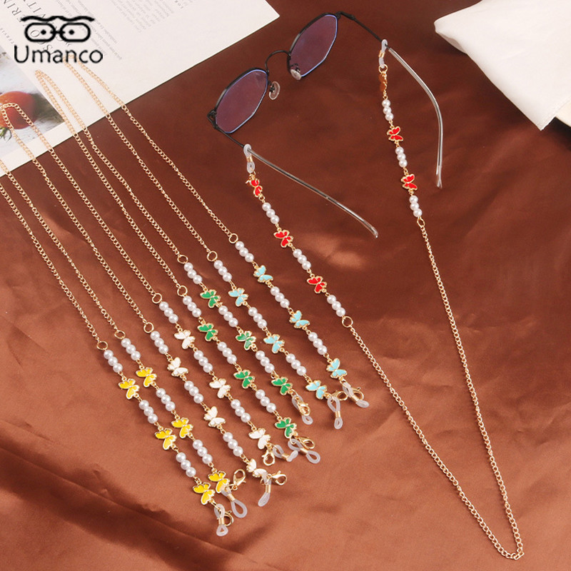 68cm elegantni šareni leptir biserni lanac za naočale za žene Zlatna metalna maska lančići za sunčane naočale Protuklizna uzica za naočale