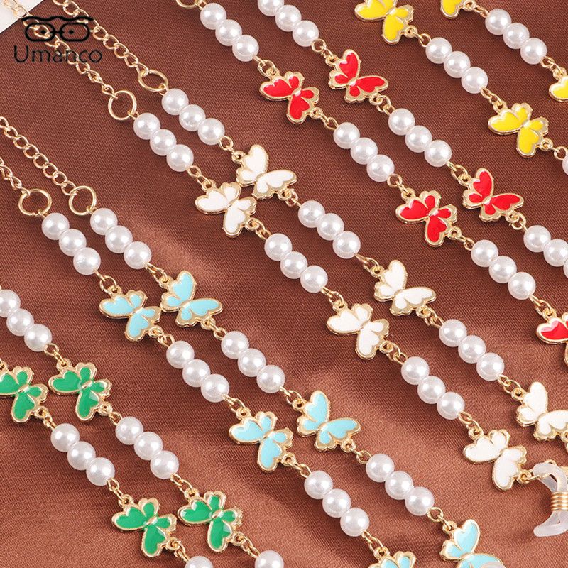 68cm elegantni šareni leptir biserni lanac za naočale za žene Zlatna metalna maska lančići za sunčane naočale Protuklizna uzica za naočale