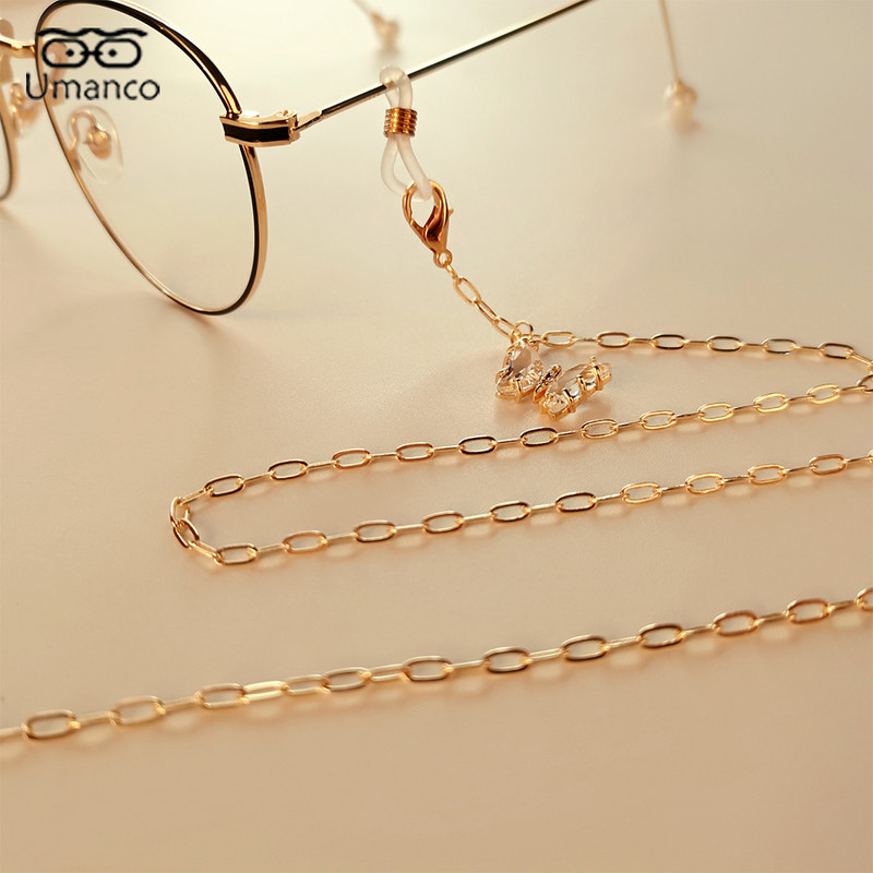 64cm Χρυσή αλυσίδα γυαλιών για γυναίκες Παιδική αρκούδα μενταγιόν πεταλούδα Αντιολισθητική μάσκα λαιμού που κρέμεται Γυαλιά ηλίου Κορδόνι κορδόνι