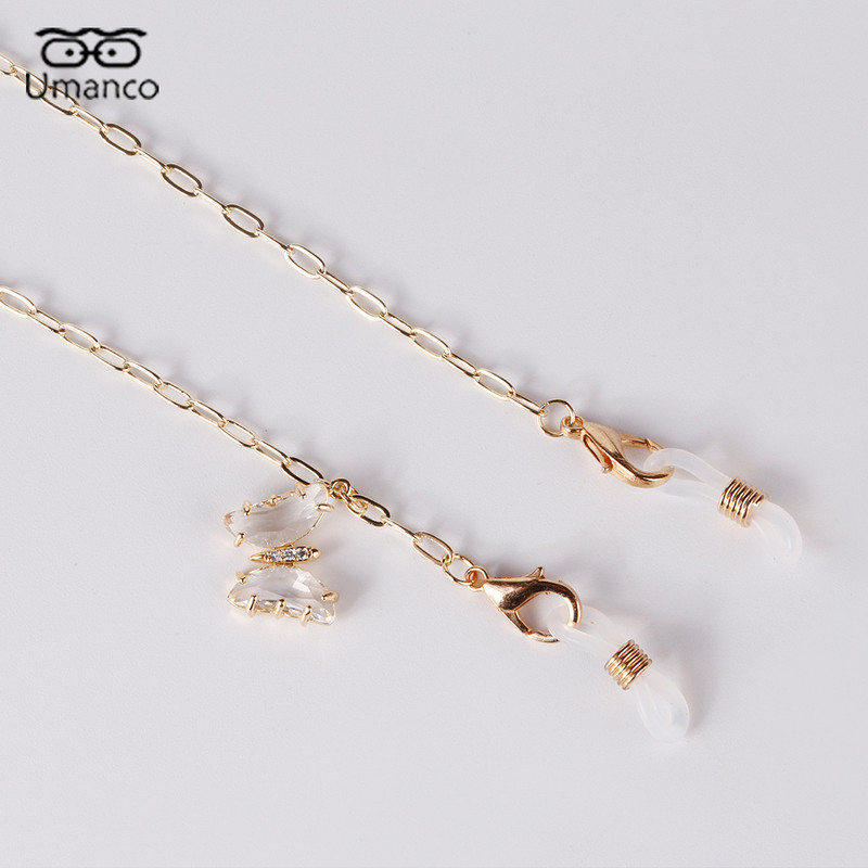 64cm Χρυσή αλυσίδα γυαλιών για γυναίκες Παιδική αρκούδα μενταγιόν πεταλούδα Αντιολισθητική μάσκα λαιμού που κρέμεται Γυαλιά ηλίου Κορδόνι κορδόνι