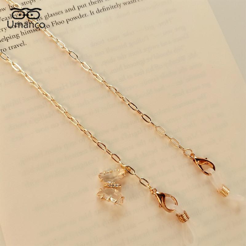 64cm Χρυσή αλυσίδα γυαλιών για γυναίκες Παιδική αρκούδα μενταγιόν πεταλούδα Αντιολισθητική μάσκα λαιμού που κρέμεται Γυαλιά ηλίου Κορδόνι κορδόνι