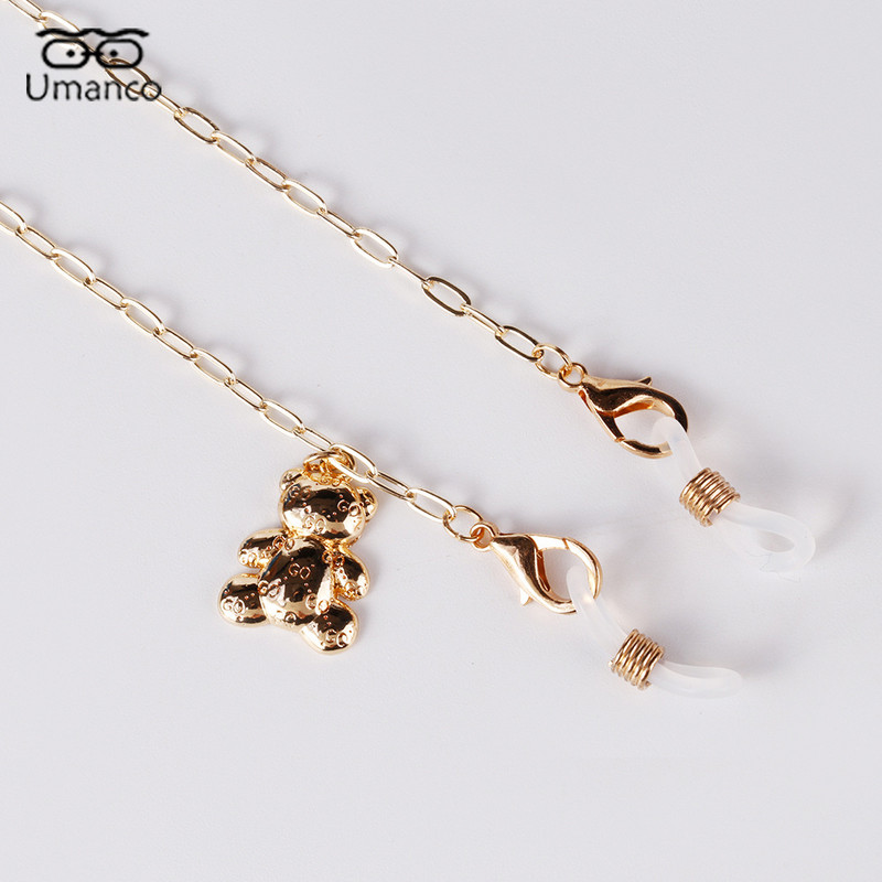 64cm Χρυσή αλυσίδα γυαλιών για γυναίκες Παιδική αρκούδα μενταγιόν πεταλούδα Αντιολισθητική μάσκα λαιμού που κρέμεται Γυαλιά ηλίου Κορδόνι κορδόνι