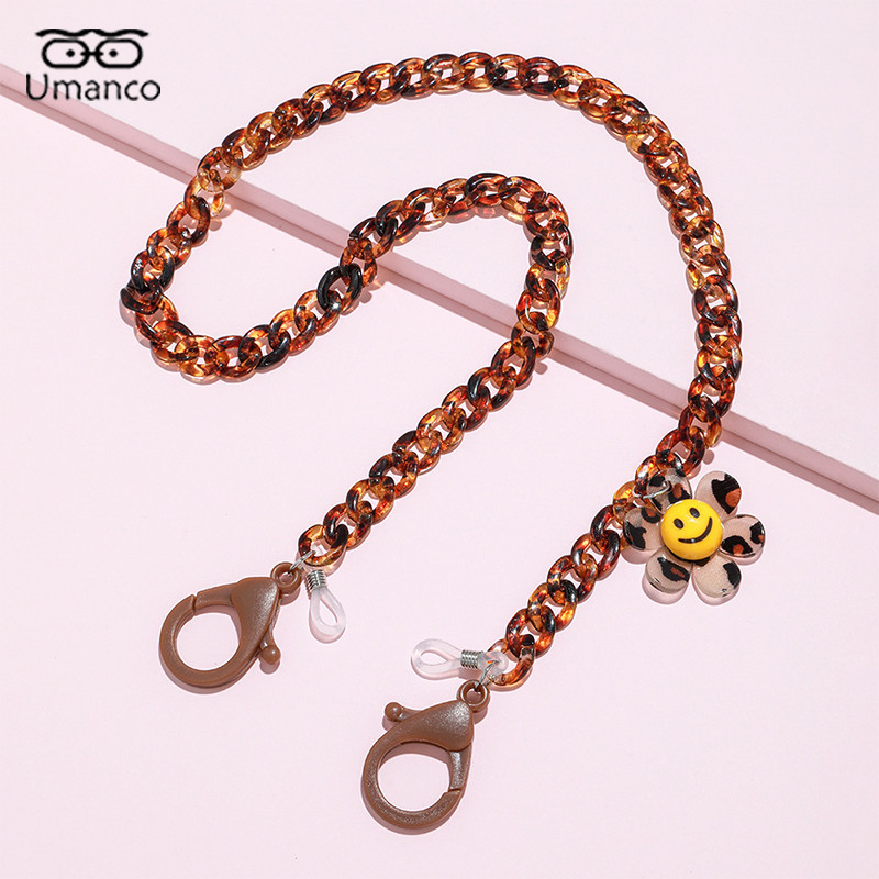 58cm Punk Leopard Print Päevalille Ripats Prillide Kett Naiste Mood Retro Libisemisvastane Akrüülmask Päikeseprillid Ketid Juhtme