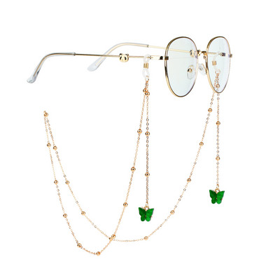 Lanțuri de ochelari de aur de modă nouă cu pandantiv fluture animal colorat, ochelari de vedere, lanț de mărgele, ochelari de soare, bijuterii