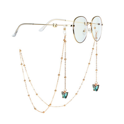Lanțuri de ochelari de aur de modă nouă cu pandantiv fluture animal colorat, ochelari de vedere, lanț de mărgele, ochelari de soare, bijuterii