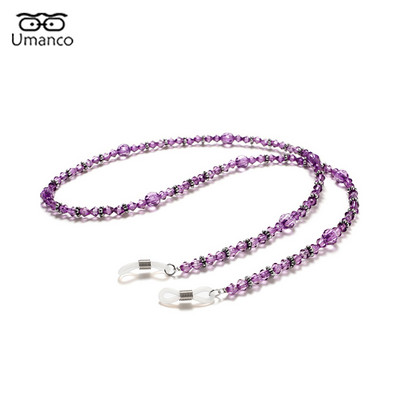 Lanț pentru ochelari de soare cu mărgele de cristal violet de modă pentru femei 65 cm cu șnur anti-cădere Ochelari de lectură agățați pentru gât Accesorii pentru ochelari