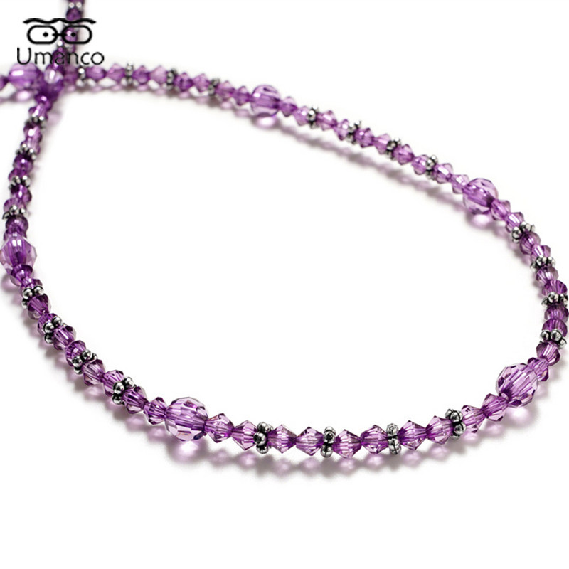 Modni lančić za sunčane naočale od ljubičastih kristalnih perli za žene, 65 cm uzica protiv pada, naočale za čitanje, dodaci za naočale koje vise oko vrata