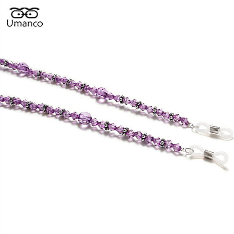 Modni lančić za sunčane naočale od ljubičastih kristalnih perli za žene, 65 cm uzica protiv pada, naočale za čitanje, dodaci za naočale koje vise oko vrata