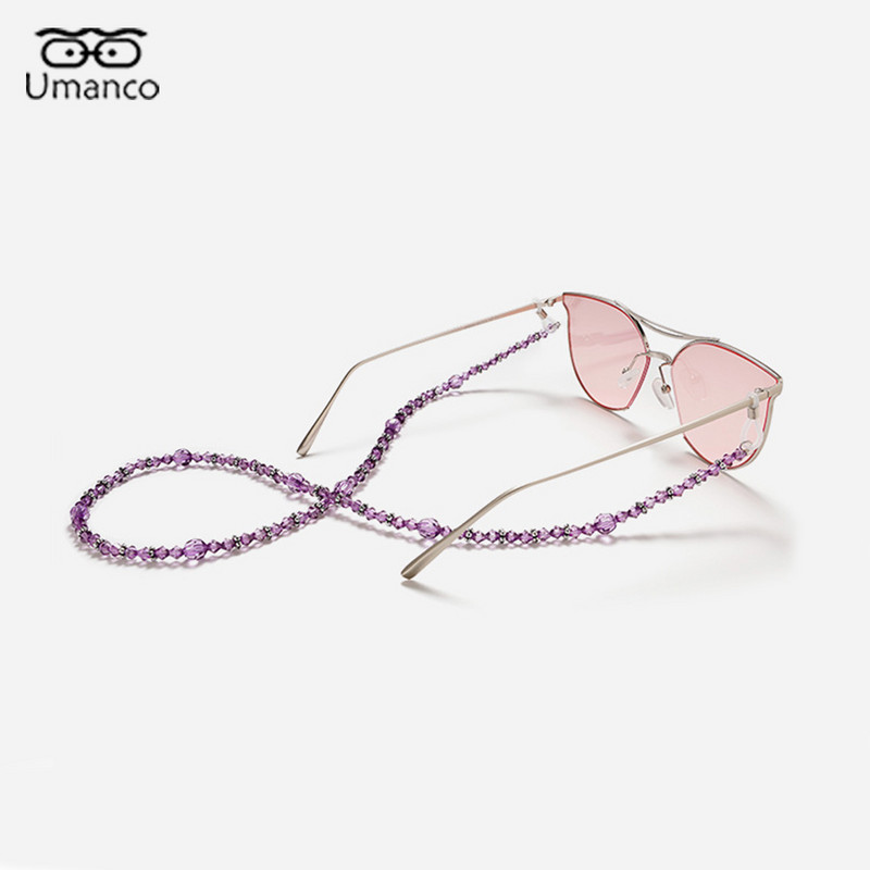Modni lančić za sunčane naočale od ljubičastih kristalnih perli za žene, 65 cm uzica protiv pada, naočale za čitanje, dodaci za naočale koje vise oko vrata