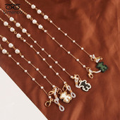 Pandantiv urs drăguț Lanț de ochelari de aur pentru femei Ochelari de soare Măști de față Suport pentru snur Anti-alunecare Gât agățat cu mărgele pentru ochelari Srap