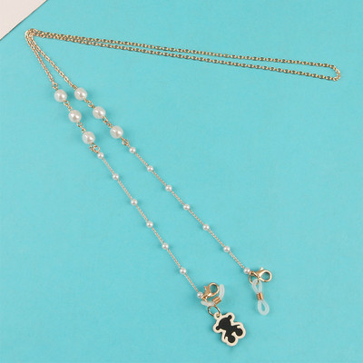 Pandantiv urs drăguț Lanț de ochelari de aur pentru femei Ochelari de soare Măști de față Suport pentru snur Anti-alunecare Gât agățat cu mărgele pentru ochelari Srap