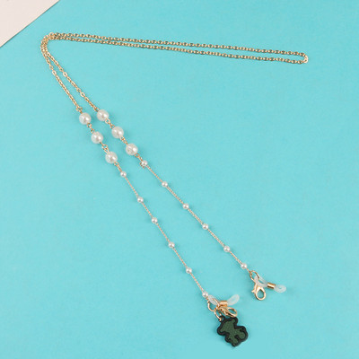 Pandantiv urs drăguț Lanț de ochelari de aur pentru femei Ochelari de soare Măști de față Suport pentru snur Anti-alunecare Gât agățat cu mărgele pentru ochelari Srap