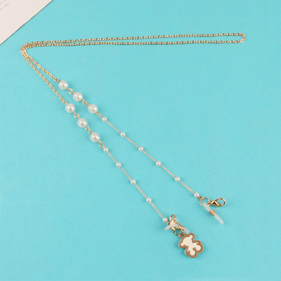 Pandantiv urs drăguț Lanț de ochelari de aur pentru femei Ochelari de soare Măști de față Suport pentru snur Anti-alunecare Gât agățat cu mărgele pentru ochelari Srap